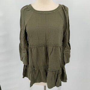 SPENSE Olive Green Flowy Blouse Bell Sleeve Small